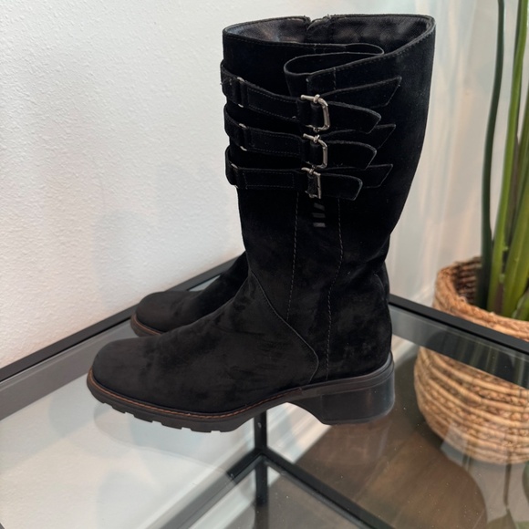 AQUATALIA BY Marvin K Black Suede Weatherproof Buckle mid calf boots 9.5 - Picture 7 of 16